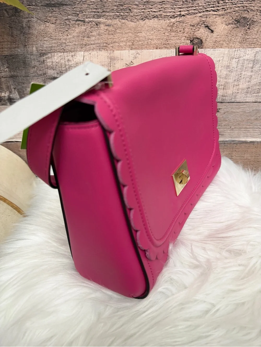 kate spade Hot Pink Scalloped Leather Crossbody with Gold-Tone Lock